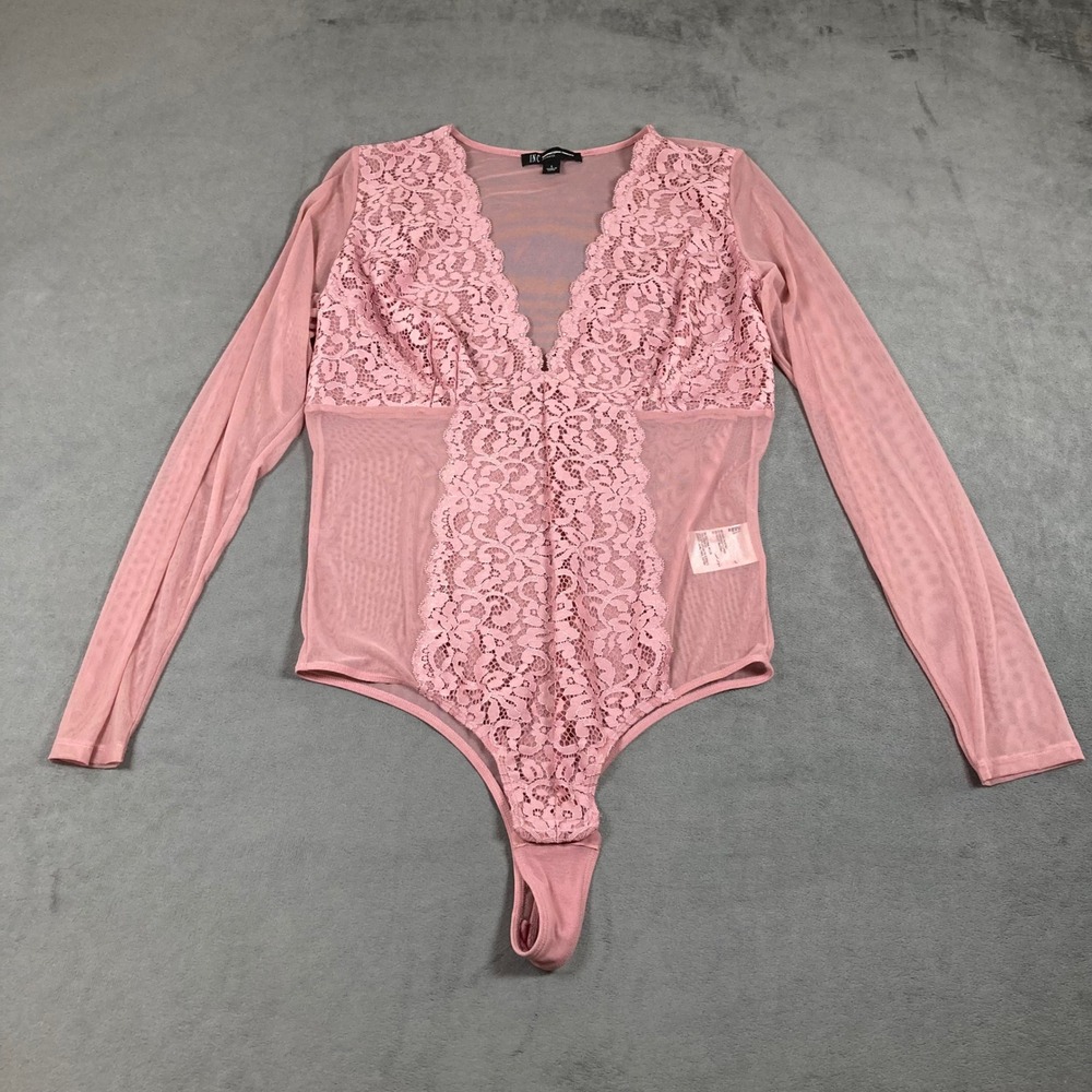 INC International Concepts intimates Pink Lace Mesh V-Neck Bodysuit